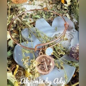 Minimalist rose gold medal and opal charms bracelet